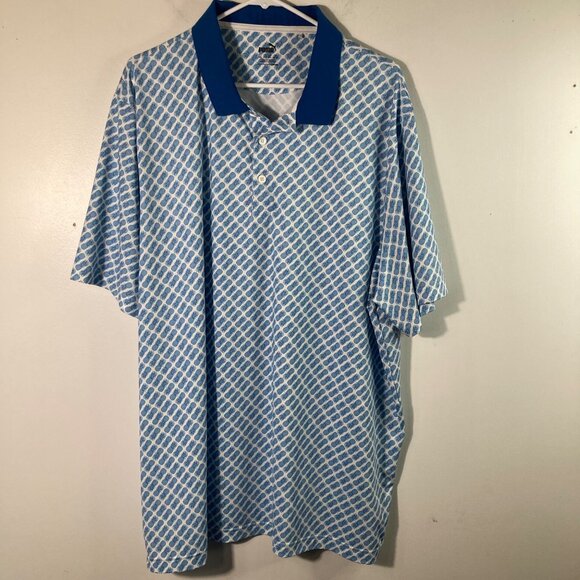 Mens Puma Golf Polo Short Sleeve Pineapple Graphic 2XL Blue White Polyester Elas - Picture 1 of 7